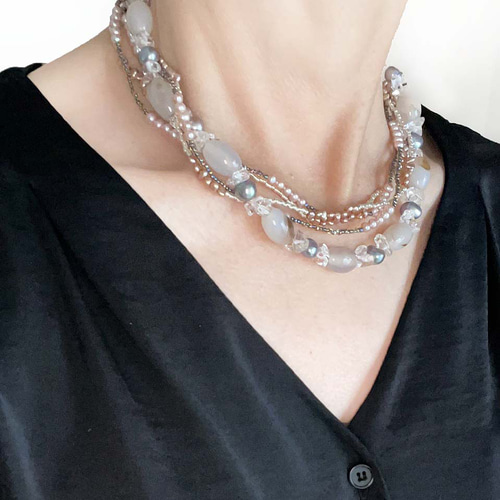 天然石 ネックレス 白 水晶・クリスタル 5連 チョーカー 天然石 ネックレス 白 水晶・クリスタル 5連 チョーカー