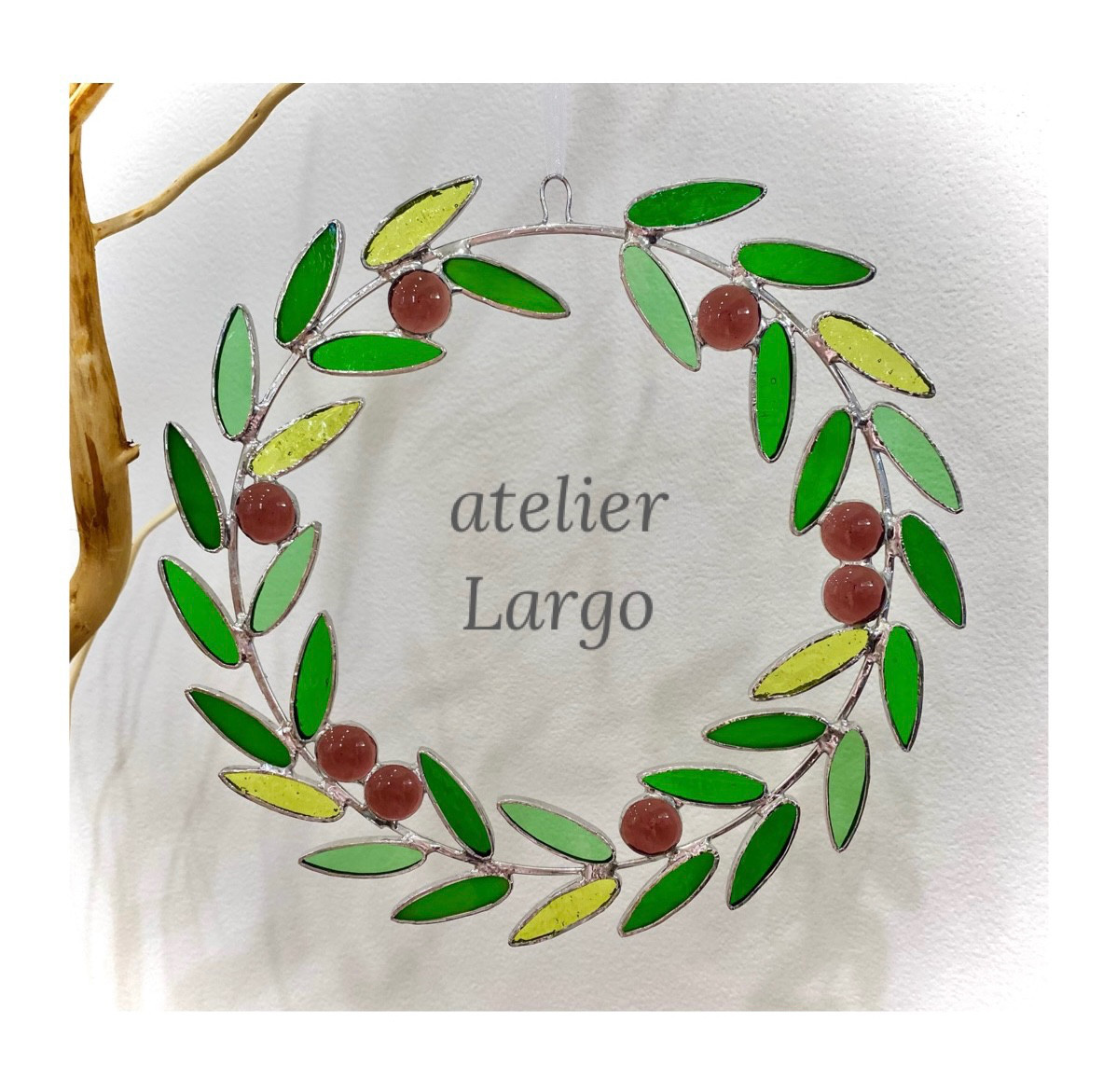 品良く着こなすため 再販》ステンドグラス＊オリーブリース リース atelier Largo フラワー・リース