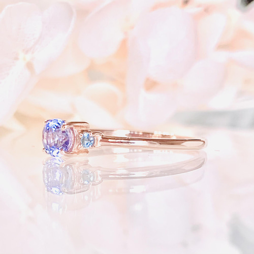 再販x10・K10(10金)高品質タンザナイトとブルートパーズのリング【セミ