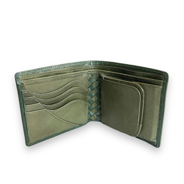 "名入れ可能"番外編 "Basic"アートウォレット 英国産ブライドルレザー<Green>×バローロ<Green>