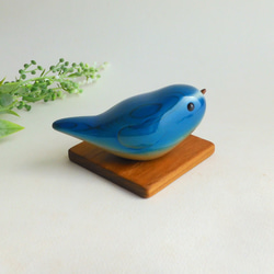 ルリビタキ (★台付き） Tarsiger cyanurus / wooden bird 2枚目の画像