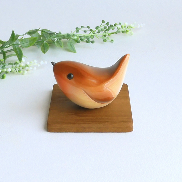 コマドリ (★台付き)  robin / wooden bird 6枚目の画像