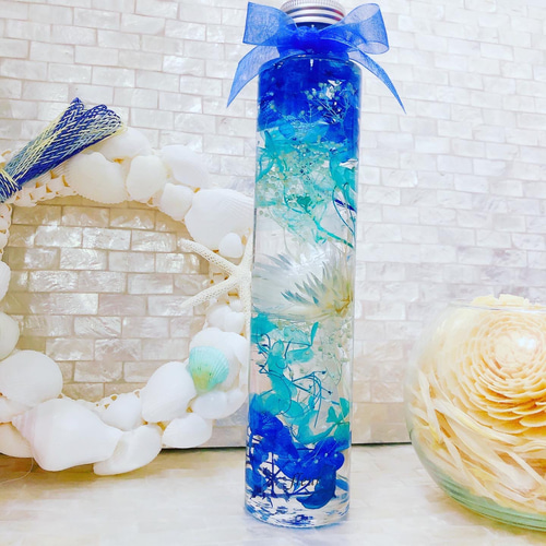 ブルーグラデーション ホワイト 涼しげハーバリウム♡ メッセージ名 