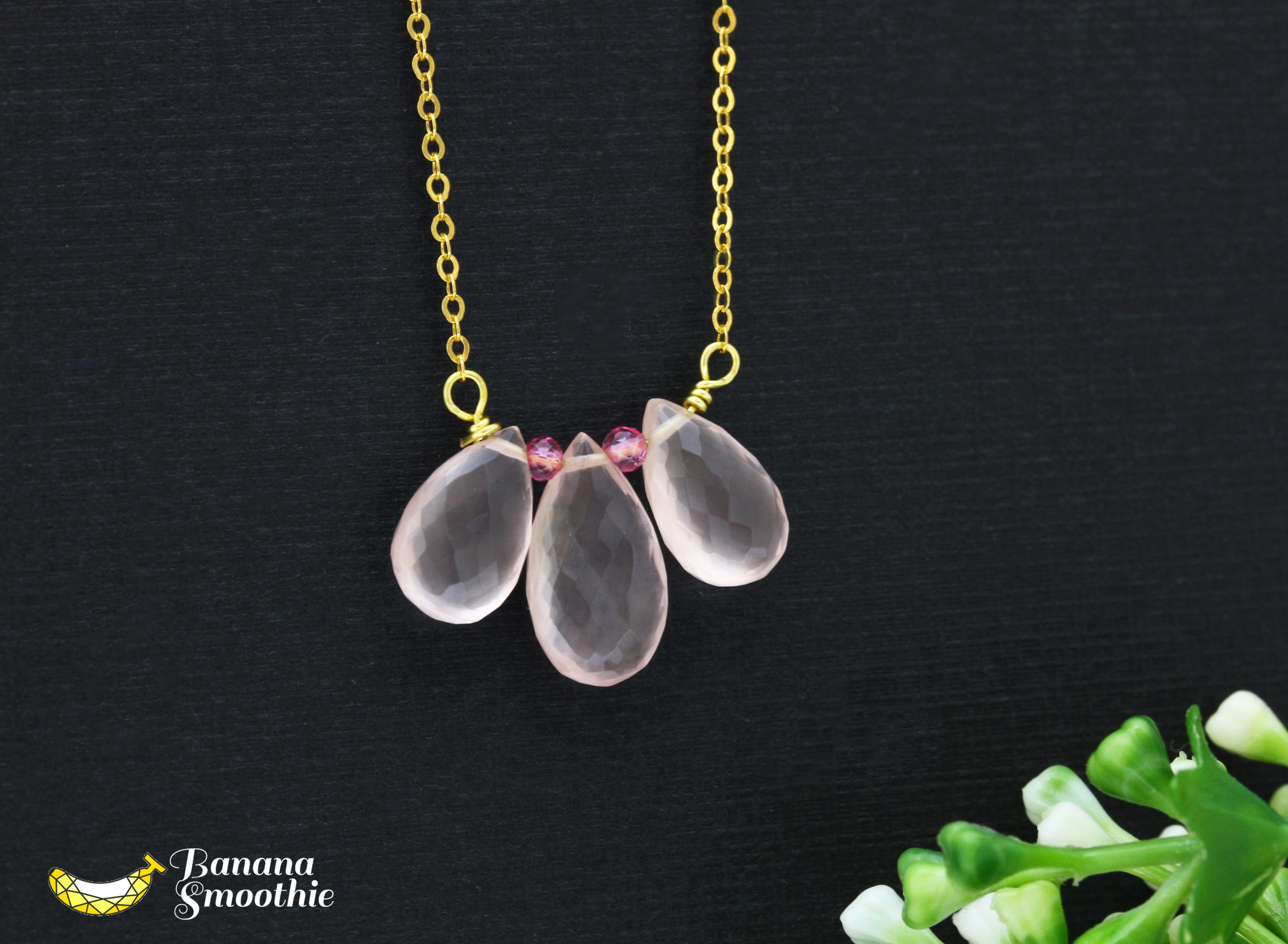 華やかに女子力UP！宝石質 マダガスカル産 ローズクォーツ×ピンクトパーズ 14kgfネックレス 6,240円