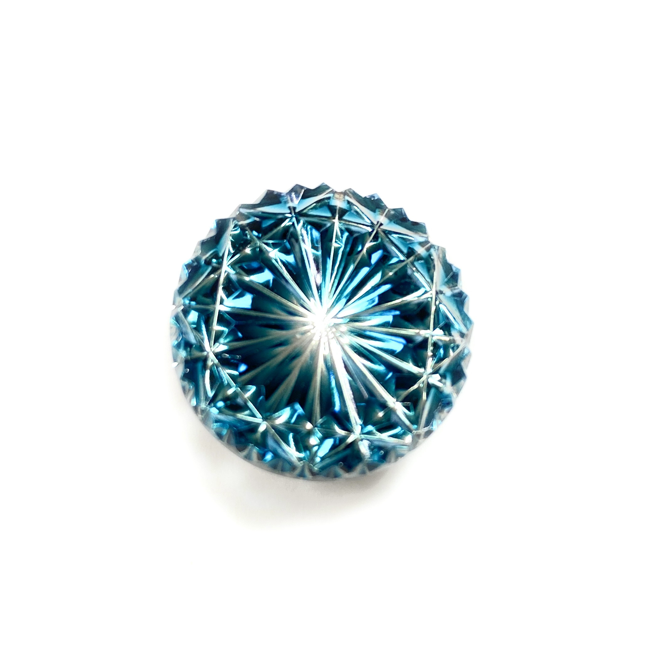 東京切子帯留め　丸　菊　ダークブルー