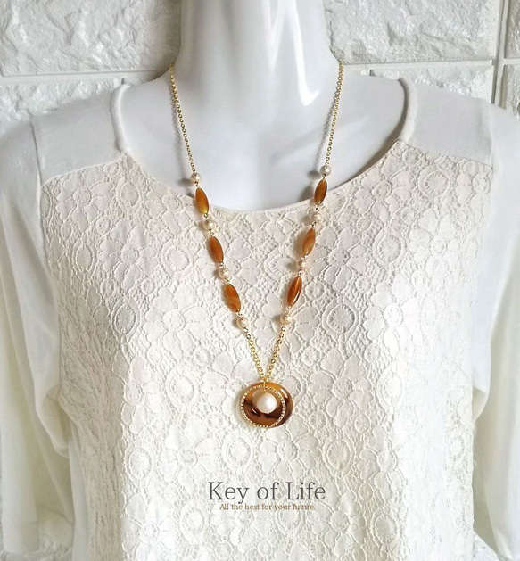 Key of Life▶︎大ぶり べっ甲リング ゴールド ロング ネックレス