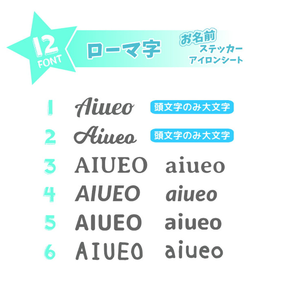 名前ステッカー ＆ アイロンシート 4点1セット《 ローマ字 》 1枚目の画像