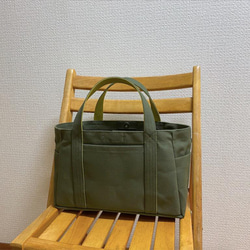 “Pocket Tote”水平尺寸“Olive x Hiwa Green”/帆布手提包/倉敷帆布 No.8 [定做] 第2張的照片