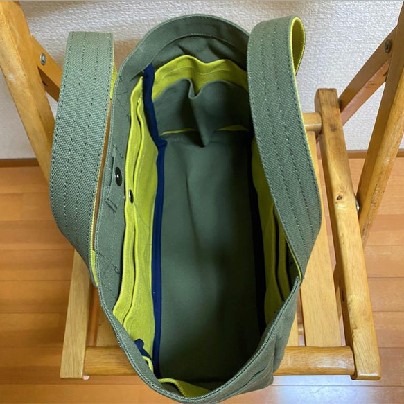 “Pocket Tote”水平尺寸“Olive x Hiwa Green”/帆布手提包/倉敷帆布 No.8 [定做] 第4張的照片