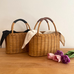 横長トートかごバッグ 黒x黒 6枚目の画像