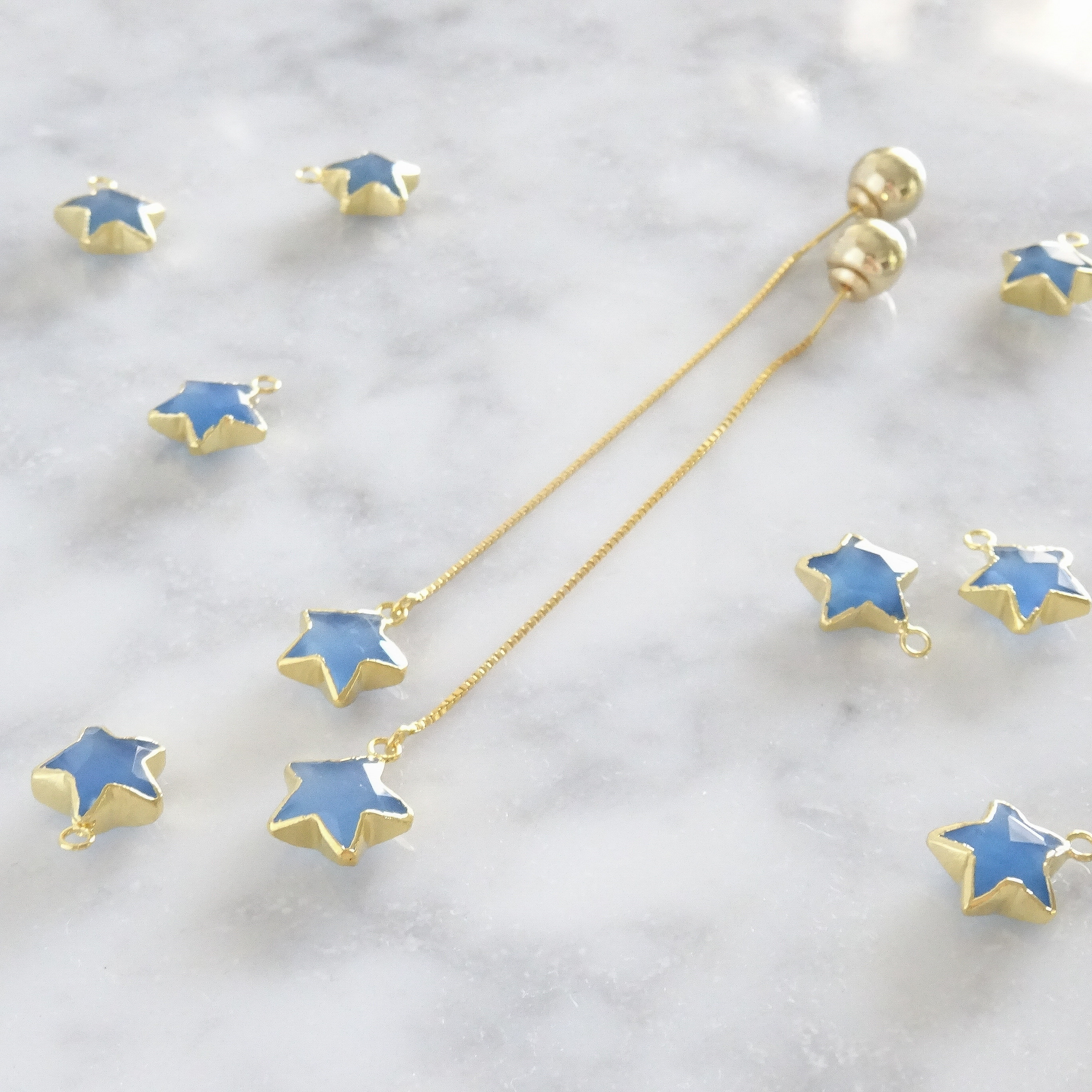 送料無料14kgf Blue Chalcedony STAR american pierced earrings**