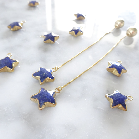 免運費14kgf Lapis lazuli STAR american pierced earrings 第1張的照片