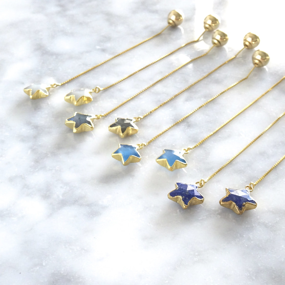 免運費14kgf Lapis lazuli STAR american pierced earrings 第7張的照片