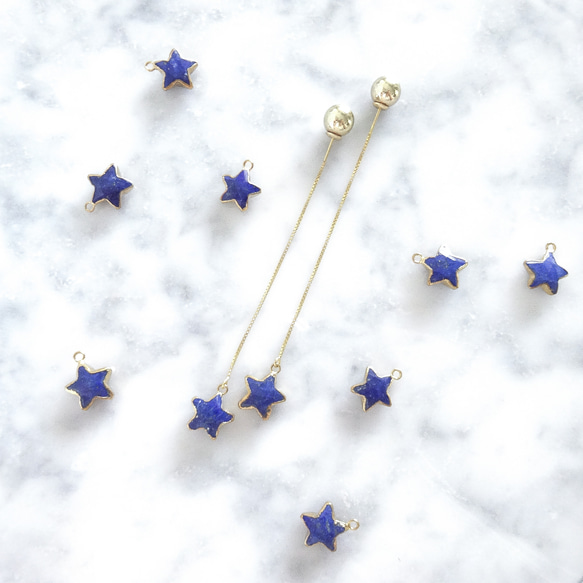 免運費14kgf Lapis lazuli STAR american pierced earrings 第2張的照片