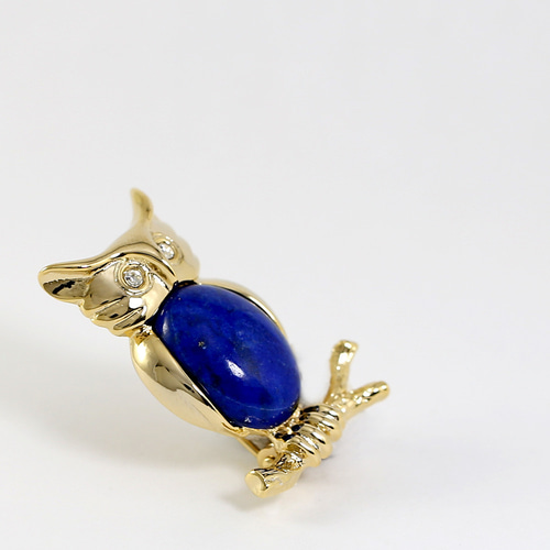 K18GP ラピスラズリ ふくろうブローチ 5819l Lapis Lazuli Owl Brooch