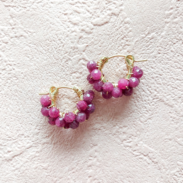 免運 14kgf*Ruby pavé pierced earring / earring 可変耳夾式 第2張的照片