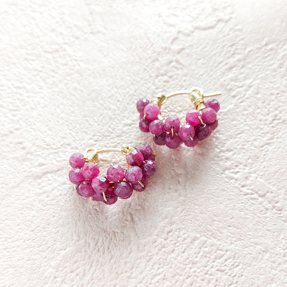 免運 14kgf*Ruby pavé pierced earring / earring 可変耳夾式 第1張的照片