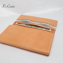 ヌメ革 横長通帳ケース（オレンジ&ナチュラル）【送料無料】 2枚目の画像