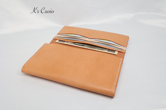 ヌメ革 横長通帳ケース（オレンジ&ナチュラル）【送料無料】 2枚目の画像