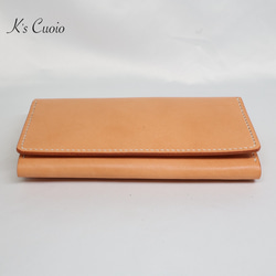 ヌメ革 横長通帳ケース（オレンジ&ナチュラル）【送料無料】 10枚目の画像