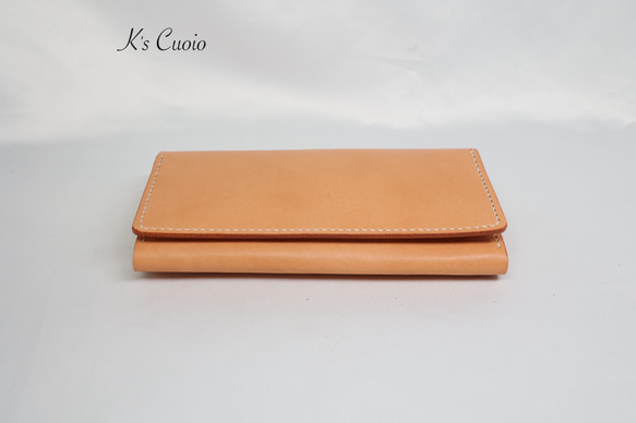ヌメ革 横長通帳ケース（オレンジ&ナチュラル）【送料無料】 10枚目の画像