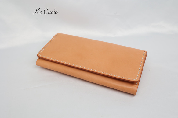 ヌメ革 横長通帳ケース（オレンジ&ナチュラル）【送料無料】 12枚目の画像