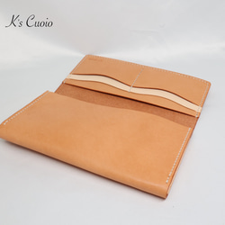 ヌメ革 横長通帳ケース（オレンジ&ナチュラル）【送料無料】 3枚目の画像