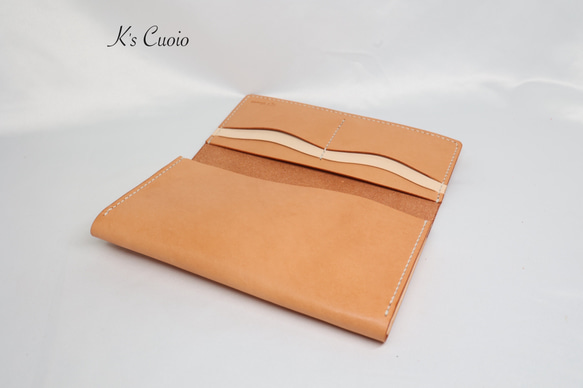 ヌメ革 横長通帳ケース（オレンジ&ナチュラル）【送料無料】 3枚目の画像