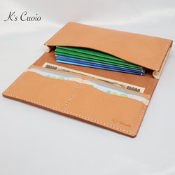 ヌメ革 横長通帳ケース（オレンジ&ナチュラル）【送料無料】 1枚目の画像