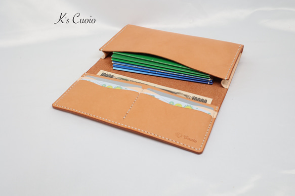 ヌメ革 横長通帳ケース（オレンジ&ナチュラル）【送料無料】 1枚目の画像