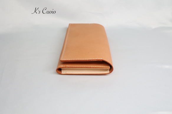 ヌメ革 横長通帳ケース（オレンジ&ナチュラル）【送料無料】 7枚目の画像