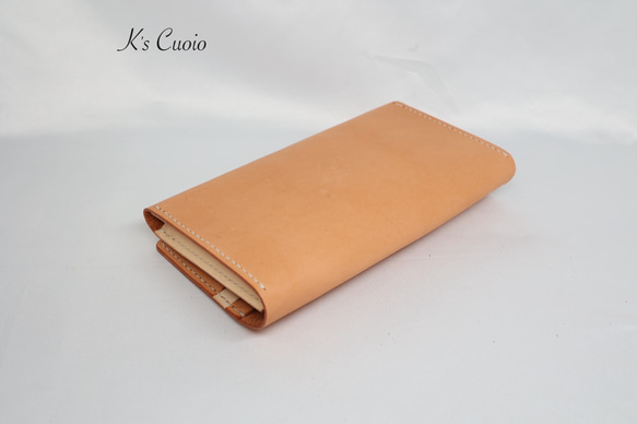 ヌメ革 横長通帳ケース（オレンジ&ナチュラル）【送料無料】 13枚目の画像