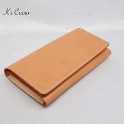 ヌメ革 横長通帳ケース（オレンジ&ナチュラル）【送料無料】 11枚目の画像