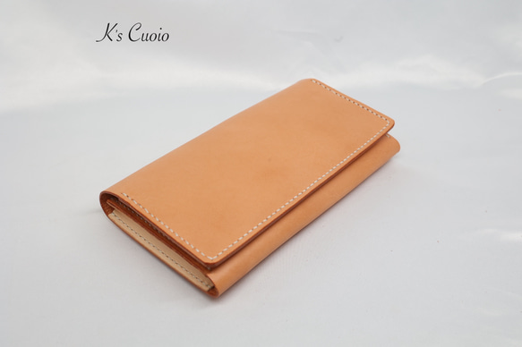 ヌメ革 横長通帳ケース（オレンジ&ナチュラル）【送料無料】 11枚目の画像
