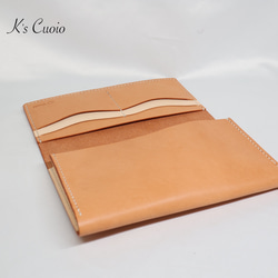 ヌメ革 横長通帳ケース（オレンジ&ナチュラル）【送料無料】 4枚目の画像