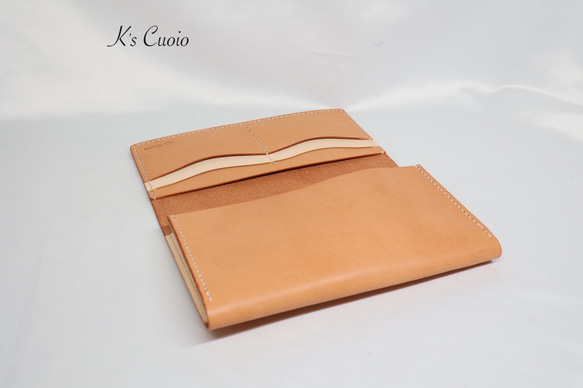 ヌメ革 横長通帳ケース（オレンジ&ナチュラル）【送料無料】 4枚目の画像
