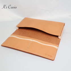 ヌメ革 横長通帳ケース（オレンジ&ナチュラル）【送料無料】 6枚目の画像