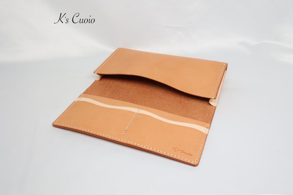 ヌメ革 横長通帳ケース（オレンジ&ナチュラル）【送料無料】 6枚目の画像