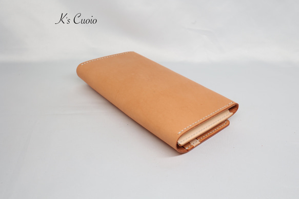 ヌメ革 横長通帳ケース（オレンジ&ナチュラル）【送料無料】 14枚目の画像