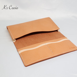 ヌメ革 横長通帳ケース（オレンジ&ナチュラル）【送料無料】 5枚目の画像