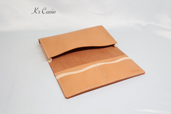 ヌメ革 横長通帳ケース（オレンジ&ナチュラル）【送料無料】 5枚目の画像