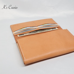 ヌメ革 横長通帳ケース（オレンジ&ナチュラル）【送料無料】 9枚目の画像