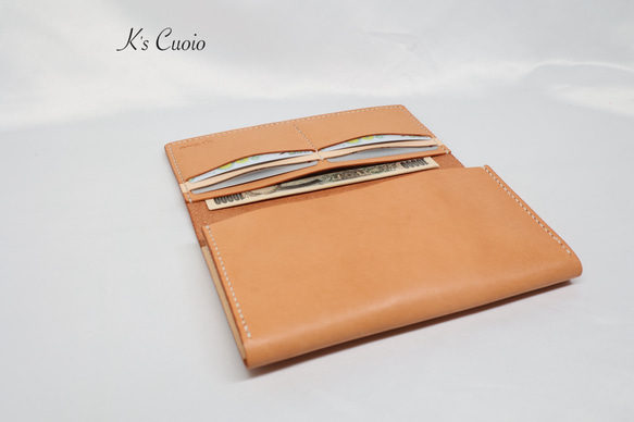 ヌメ革 横長通帳ケース（オレンジ&ナチュラル）【送料無料】 9枚目の画像