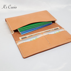 ヌメ革 横長通帳ケース（オレンジ&ナチュラル）【送料無料】 8枚目の画像