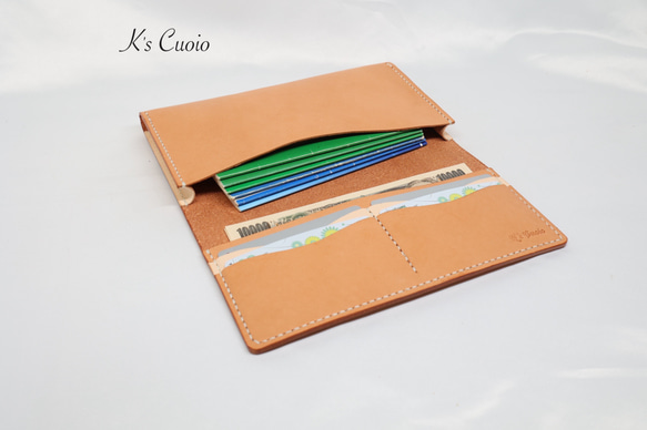 ヌメ革 横長通帳ケース（オレンジ&ナチュラル）【送料無料】 8枚目の画像