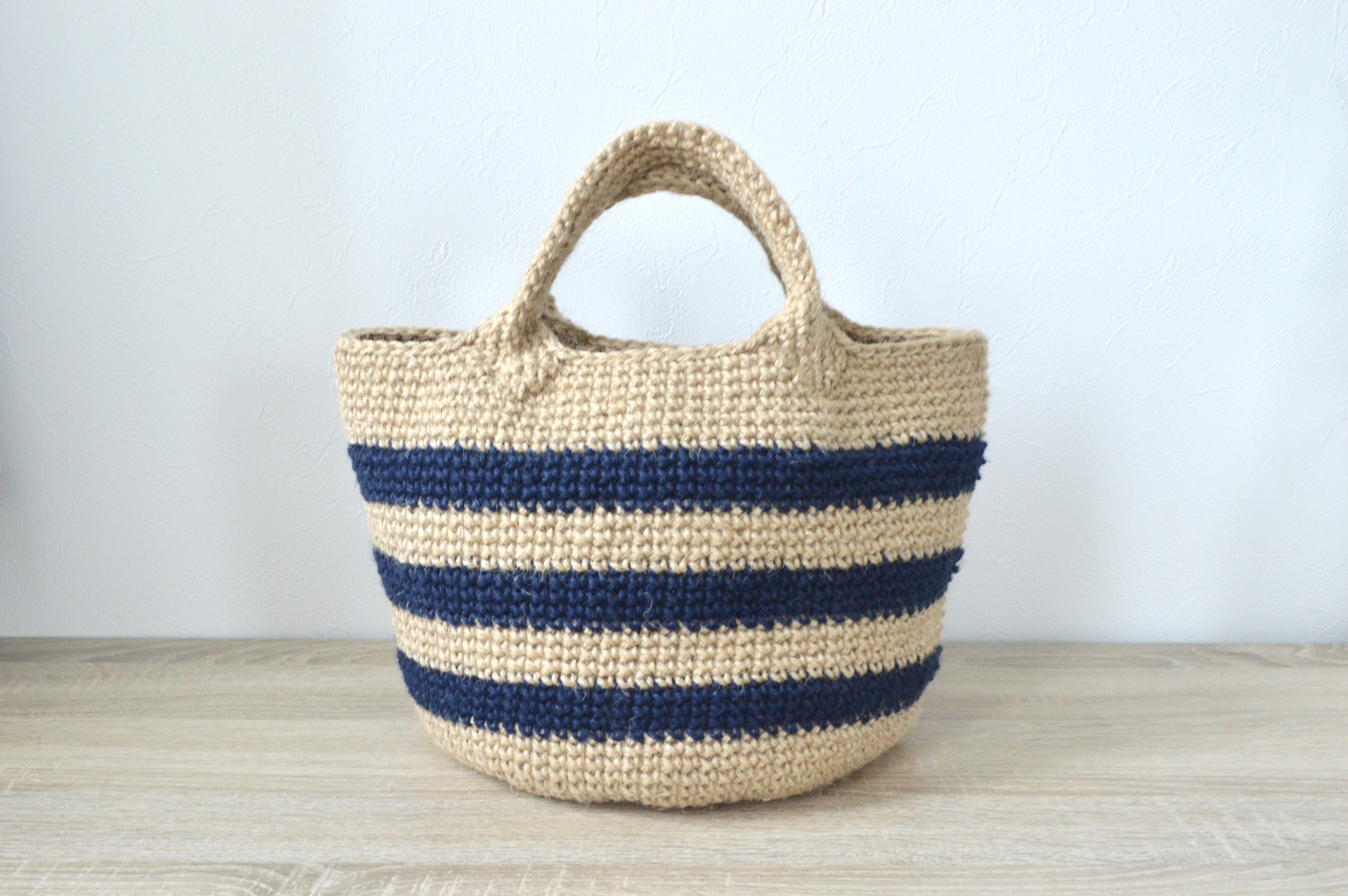 麻ひもバッグ△ボーダー△ネイビー