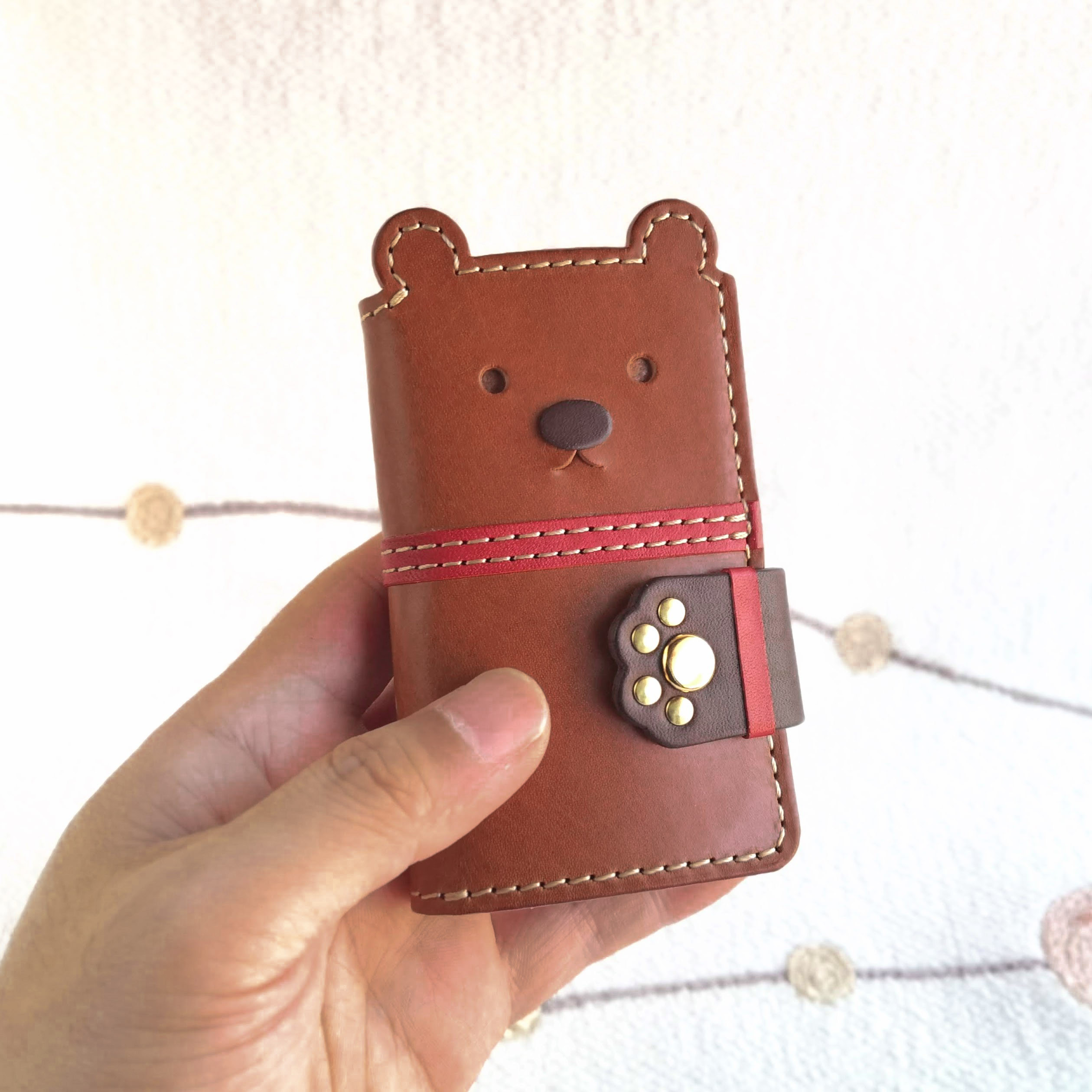 子熊さん三つ折りレザーキーケース＊カードポケット付き