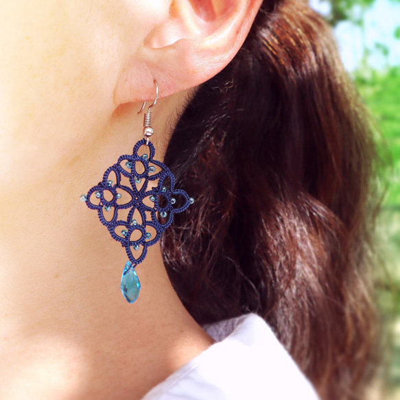 OYA Tatting lace earrings [RHOMBUS] Garden Green 第4張的照片