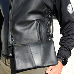 大人の撥水レザーポーチ　サコッシュ　シンプルショルダーバッグ、お財布ポーチNew!! 9枚目の画像