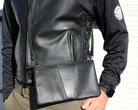 大人の撥水レザーポーチ　サコッシュ　シンプルショルダーバッグ、お財布ポーチNew!! 9枚目の画像